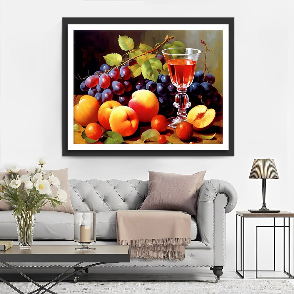 Raisins, Pêches et Vin Broderie Diamant