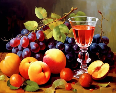 Raisins, Pêches et Vin Broderie Diamant