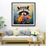 Raton Laveur Tenant un Bouquet Broderie Diamant