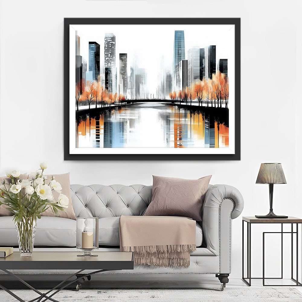 Réflexion des Bâtiments de la Ville Broderie Diamant