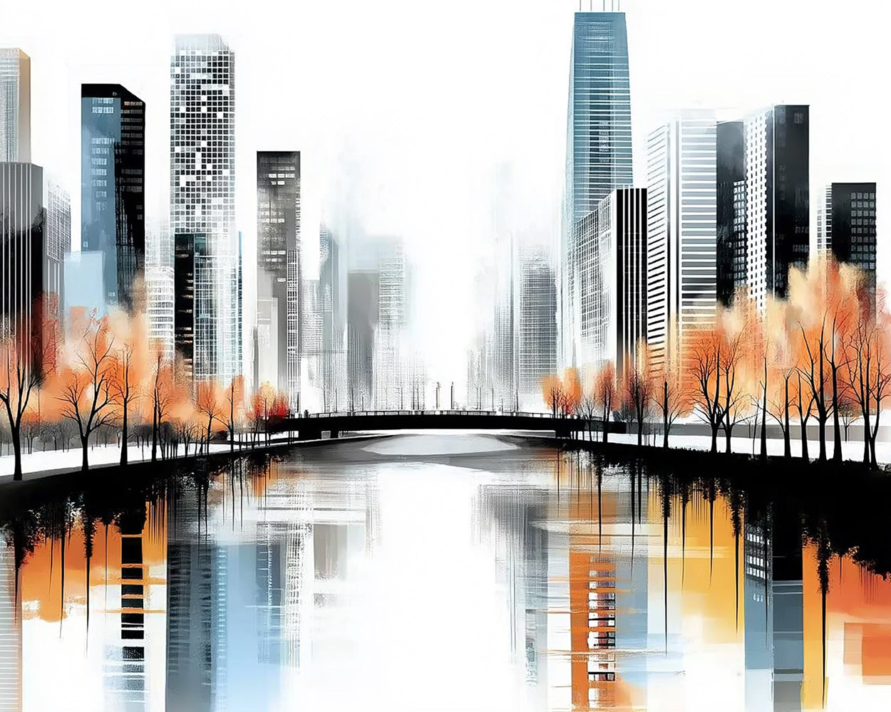 Réflexion des Bâtiments de la Ville Broderie Diamant