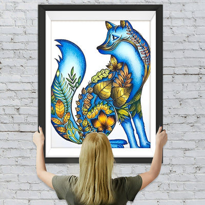 Renard Bleu et des Feuilles Broderie Diamant