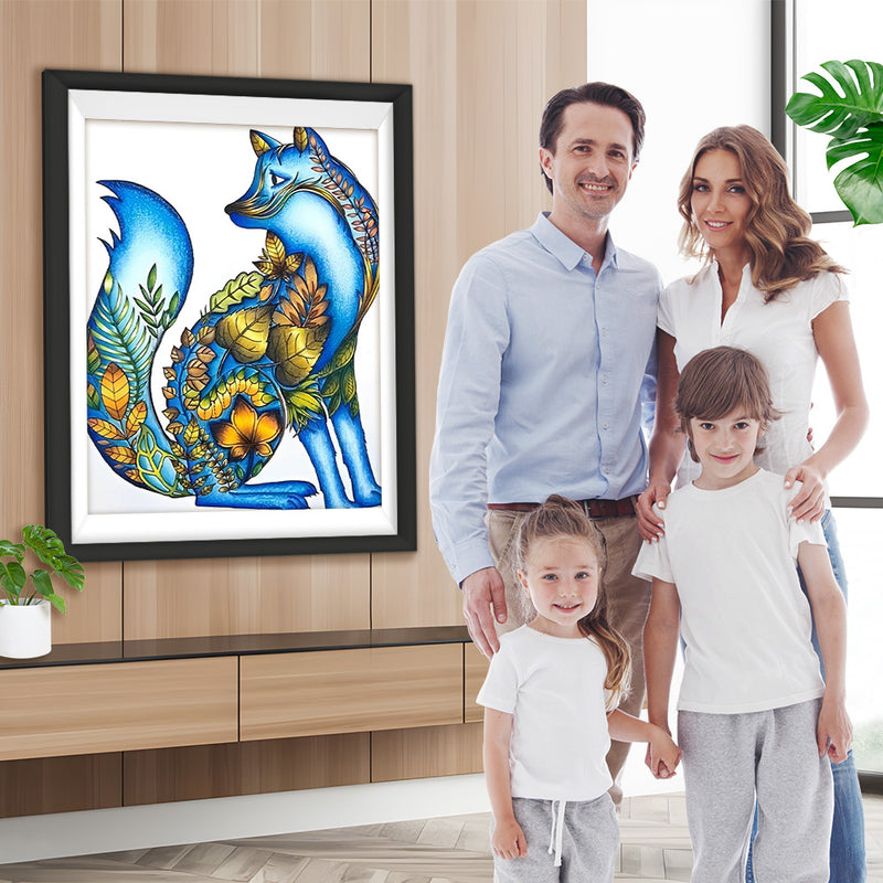 Renard Bleu et des Feuilles Broderie Diamant