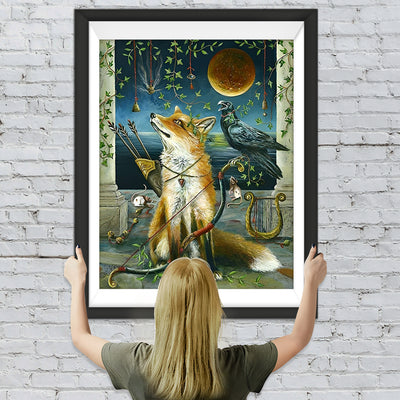 Renard, Corbeau et la Lune Broderie Diamant