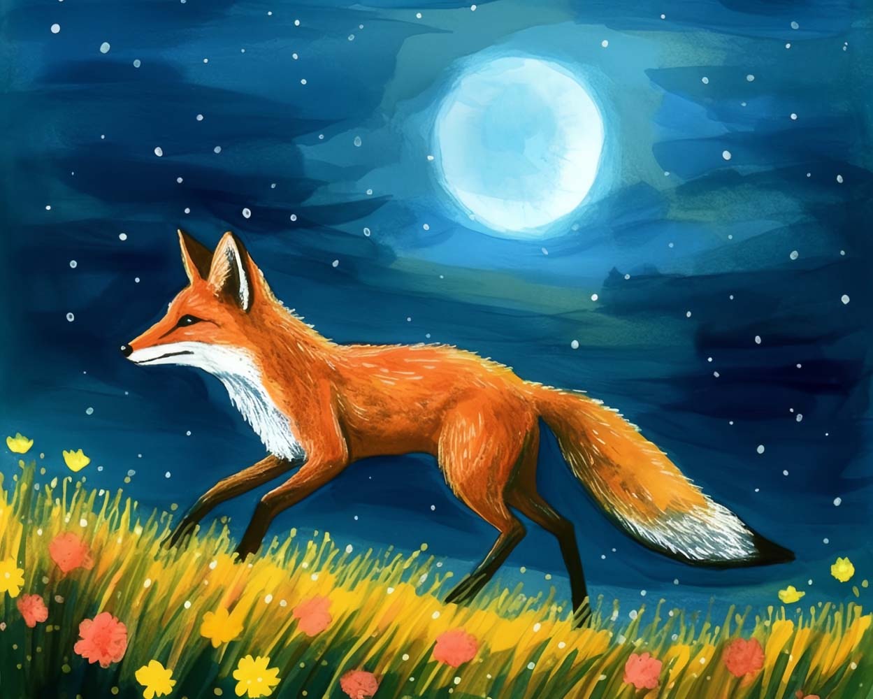 Renard et Lune dans la Nature Broderie Diamant
