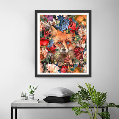 Renard parmi les Fleurs Colorées Broderie Diamant