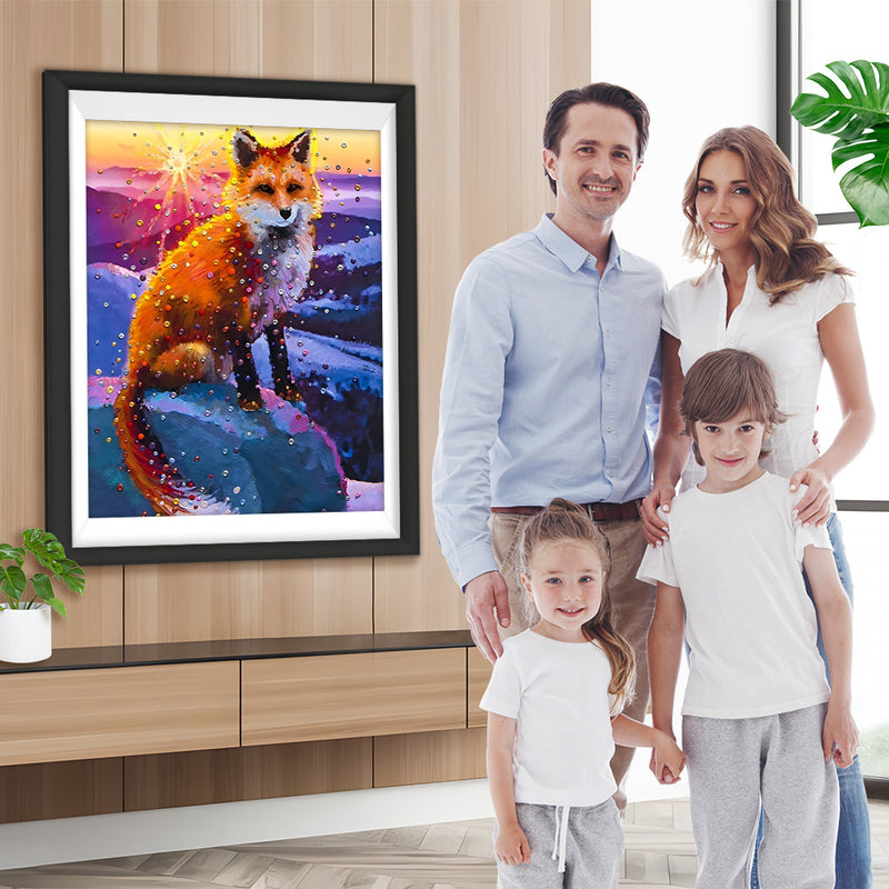 Renard Roux et les Perles Multicolores Broderie Diamant