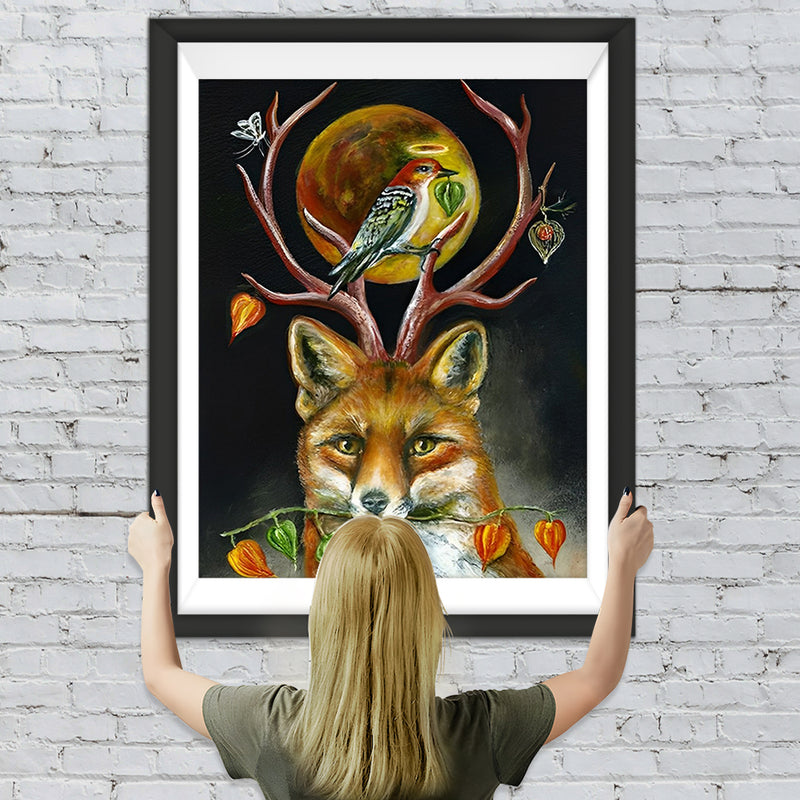 Renard Roux et Oiseau Broderie Diamant