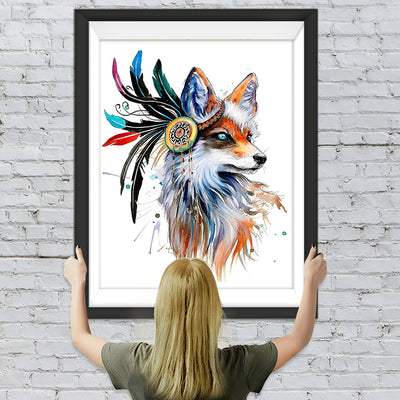 Renard Roux et Plumes Colorées Broderie Diamant