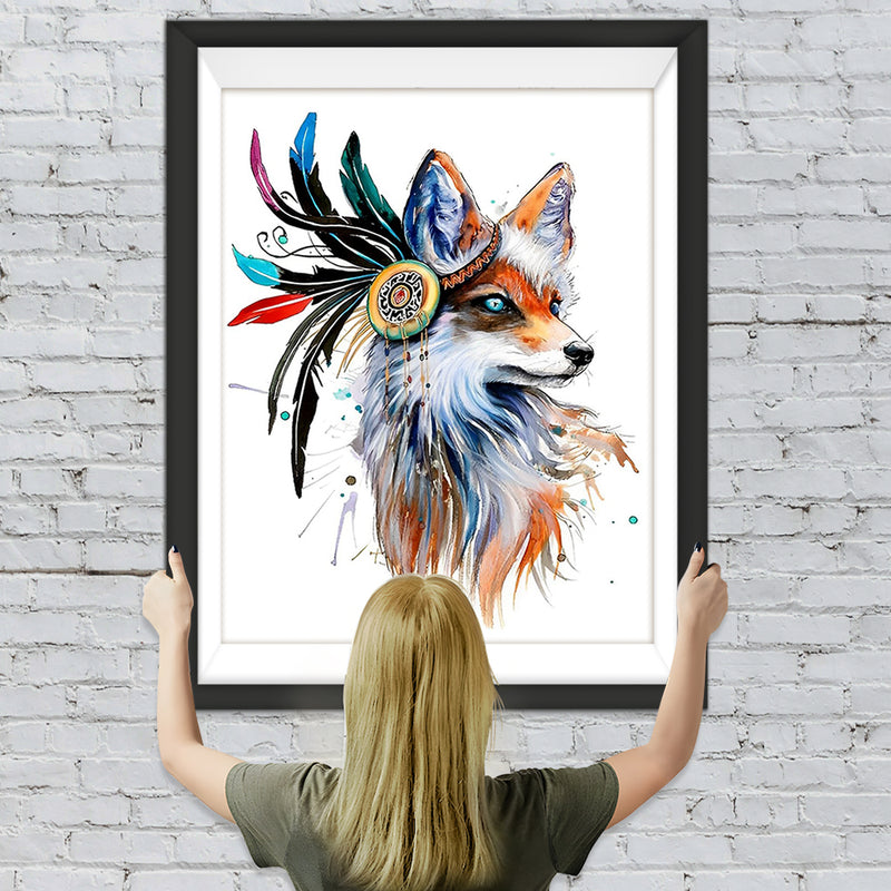 Renard Roux et Plumes Colorées Broderie Diamant