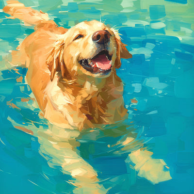 Retriever Doré Nageant dans L'Eau Broderie Diamant