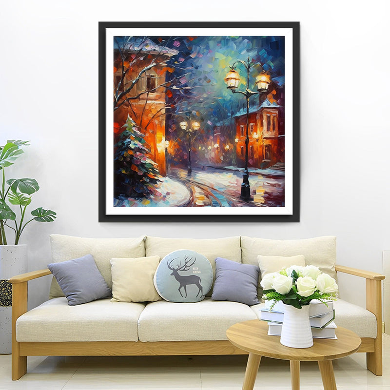 Reverbères la Veille de Noël Broderie Diamant