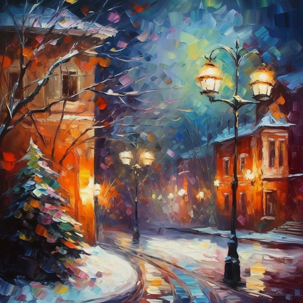 Reverbères la Veille de Noël Broderie Diamant