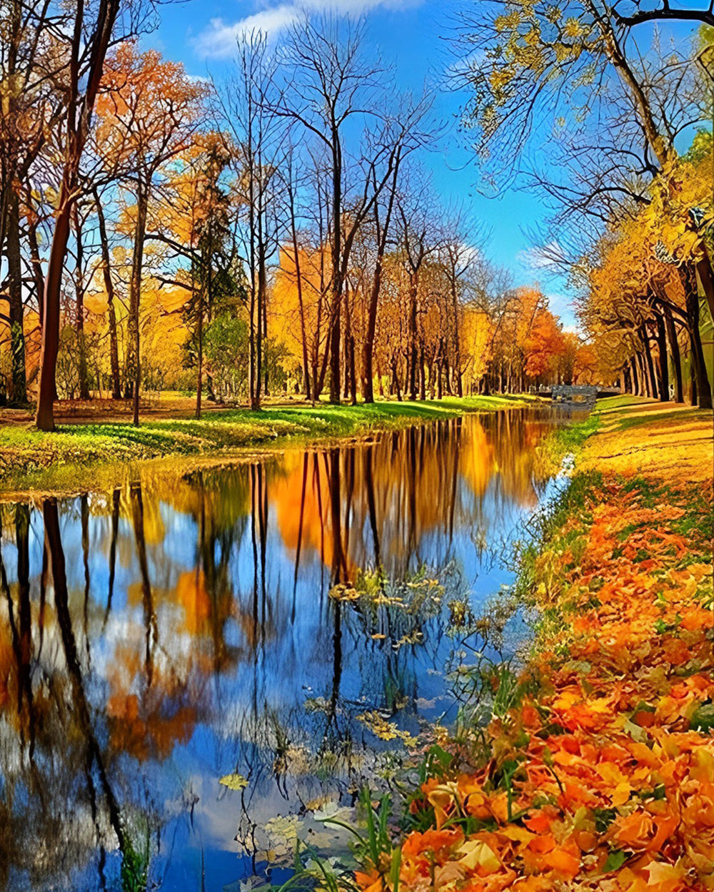 Rivière dans la Forêt d’Érables Broderie Diamant