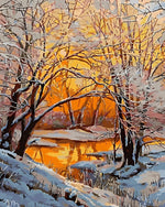 Rivière dans la Forêt Enneigée Broderie Diamant