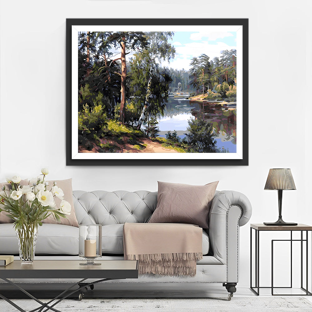 Rivière dans la Forêt Printanière Broderie Diamant