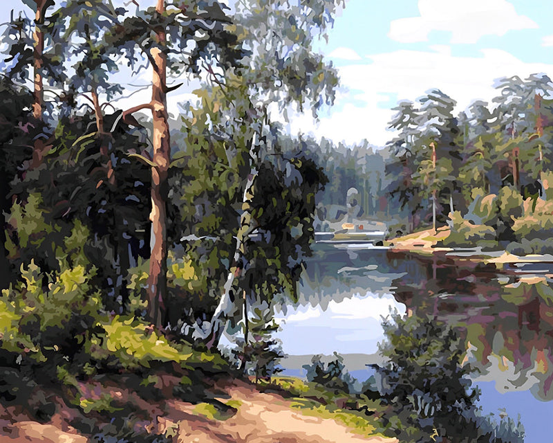 Rivière dans la Forêt Printanière Broderie Diamant
