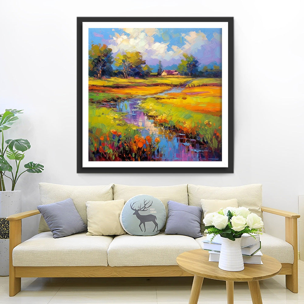 Rivière dans les Champs Broderie Diamant