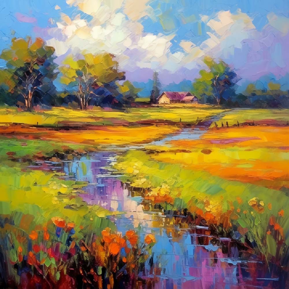 Rivière dans les Champs Broderie Diamant