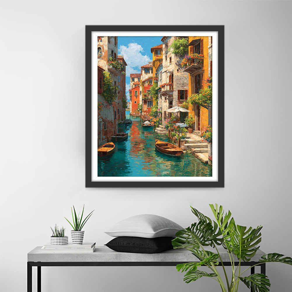 Rivières et Bateaux dans la Ville Broderie Diamant