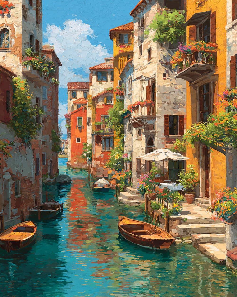 Rivières et Bateaux dans la Ville Broderie Diamant