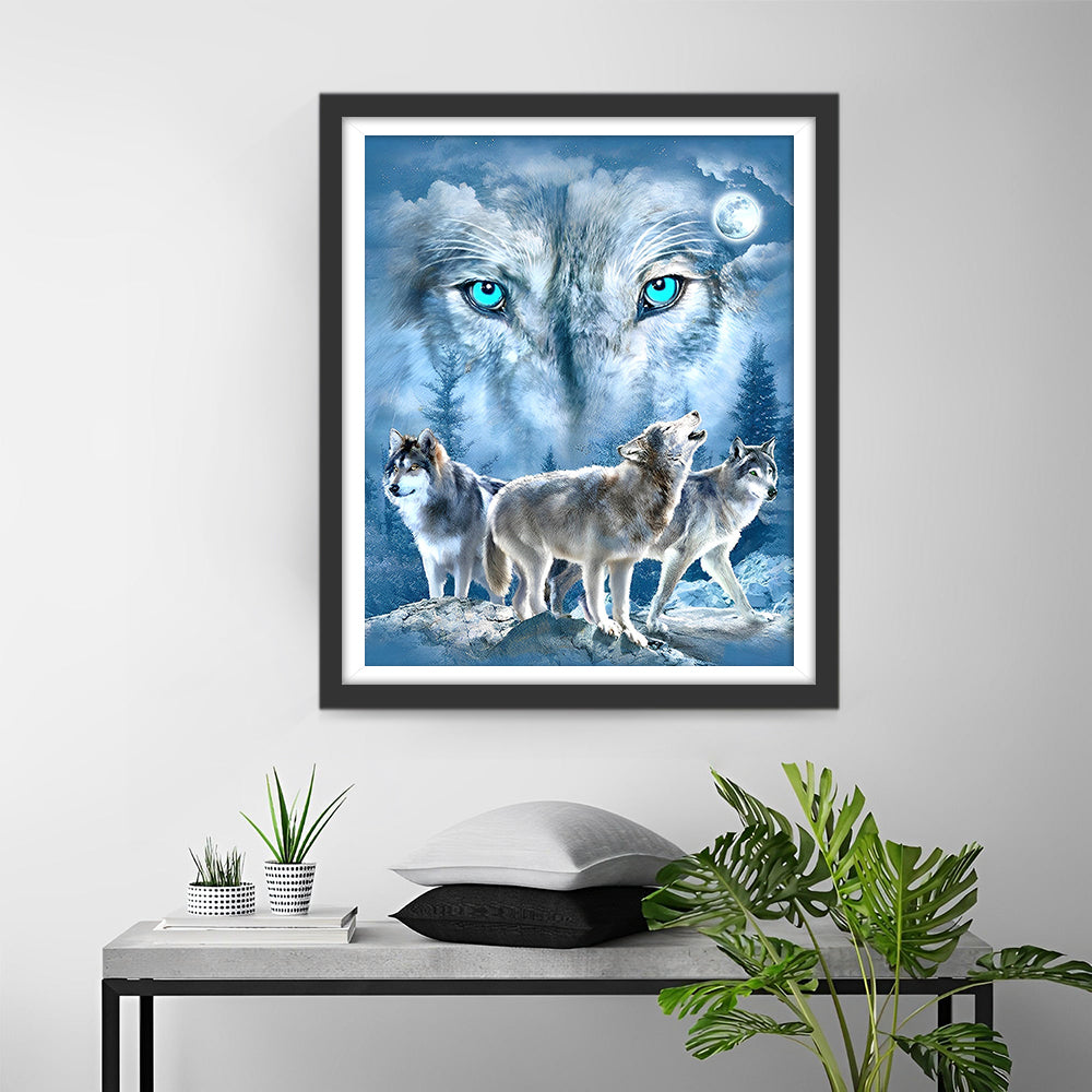 Roi Loup Blanc Broderie Diamant