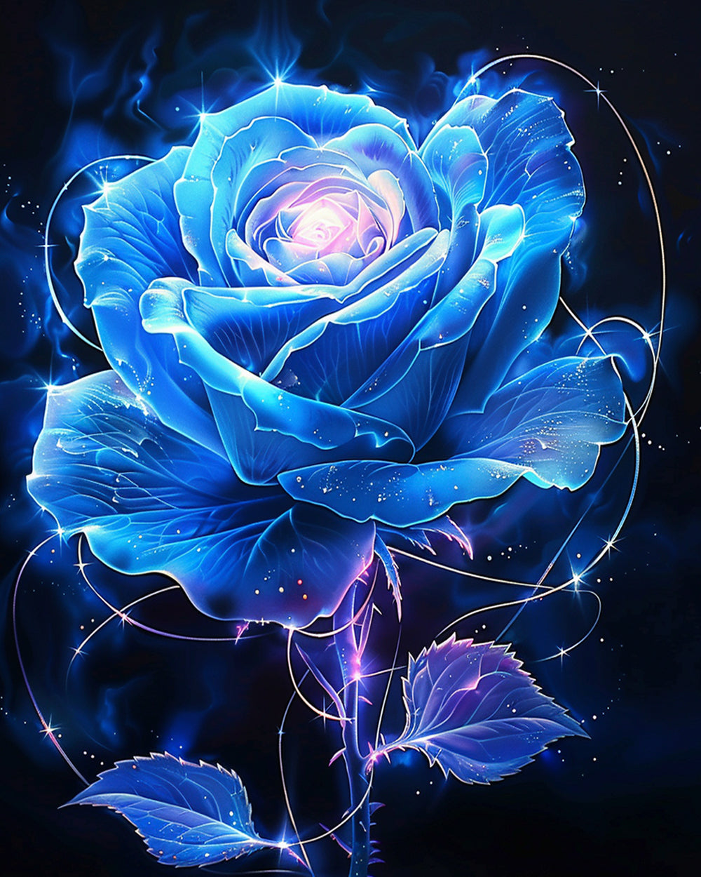 Rose Bleue Lumineuse Broderie Diamant