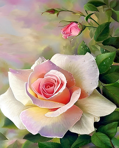 Rose Champagne et Boutons Broderie Diamant