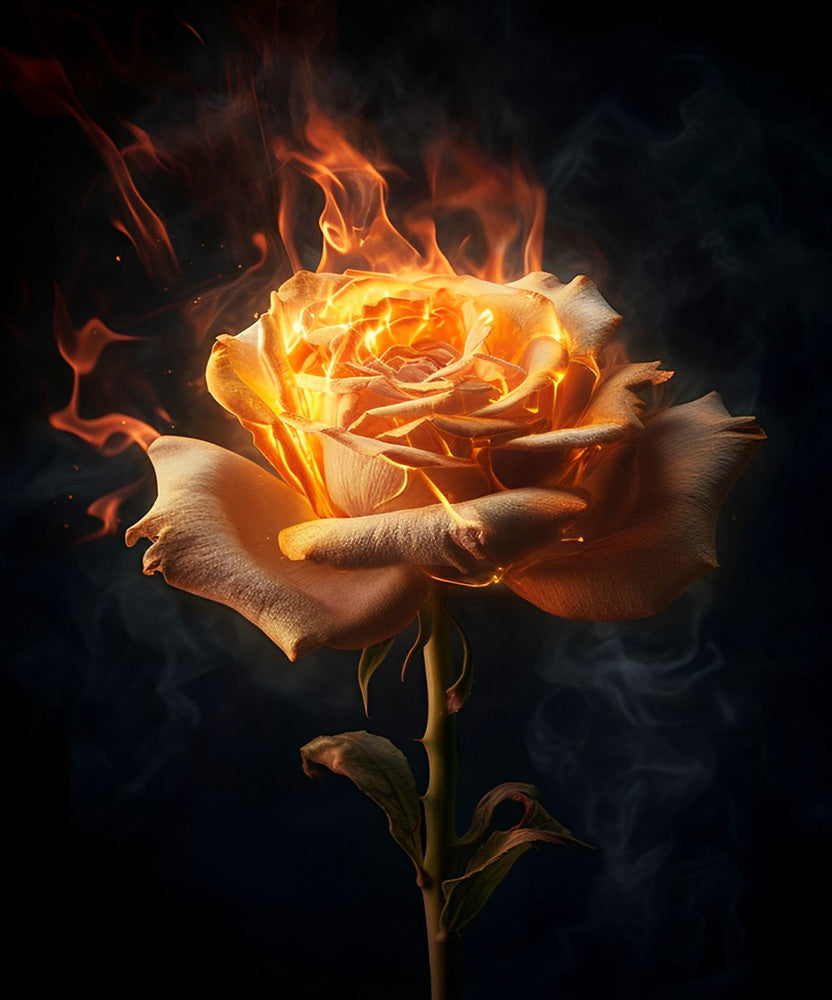 Rose de Feu Jaune Broderie Diamant