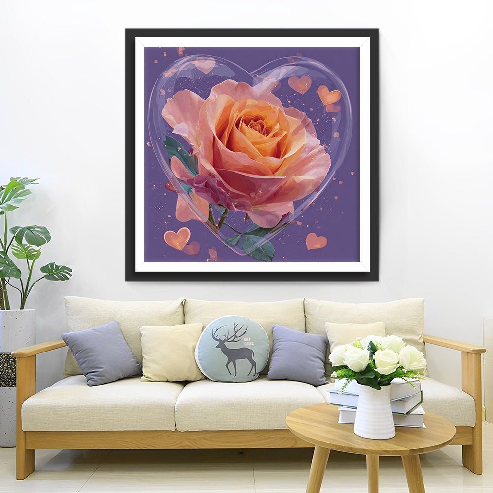 Rose en Forme de Cœur Broderie Diamant