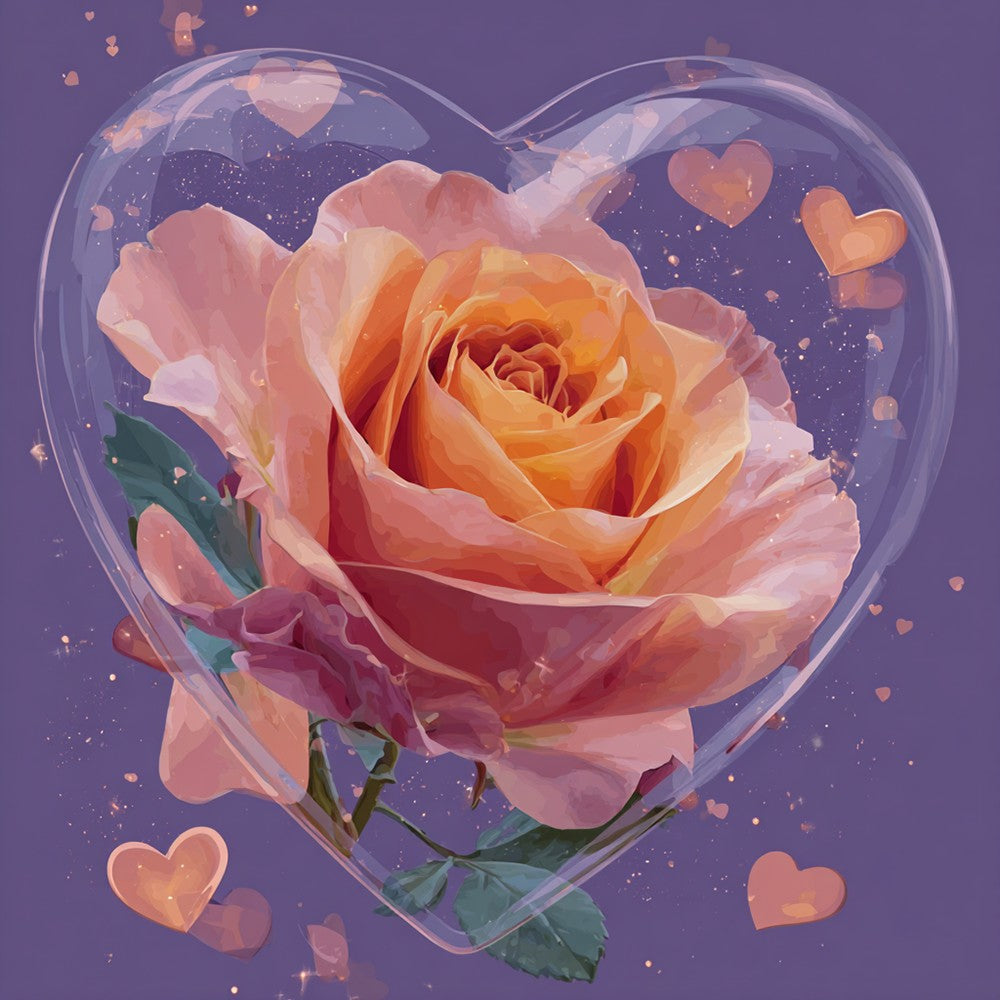 Rose en Forme de Cœur Broderie Diamant