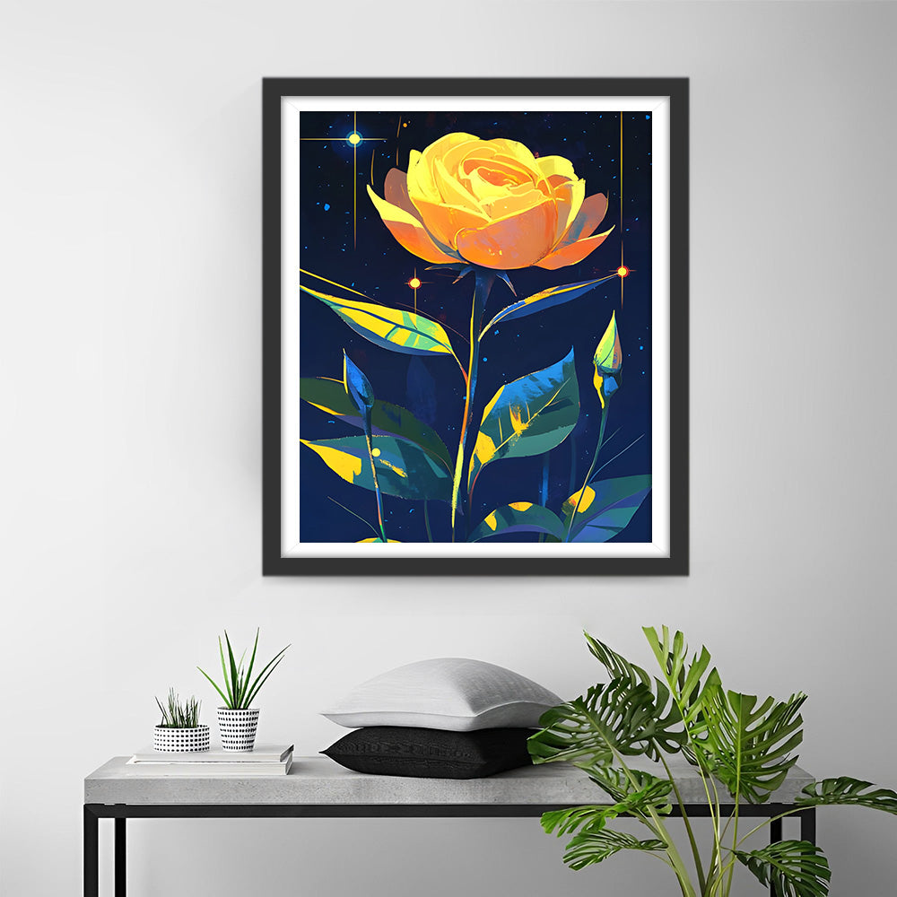 Rose Jaune et Bourgeons Broderie Diamant