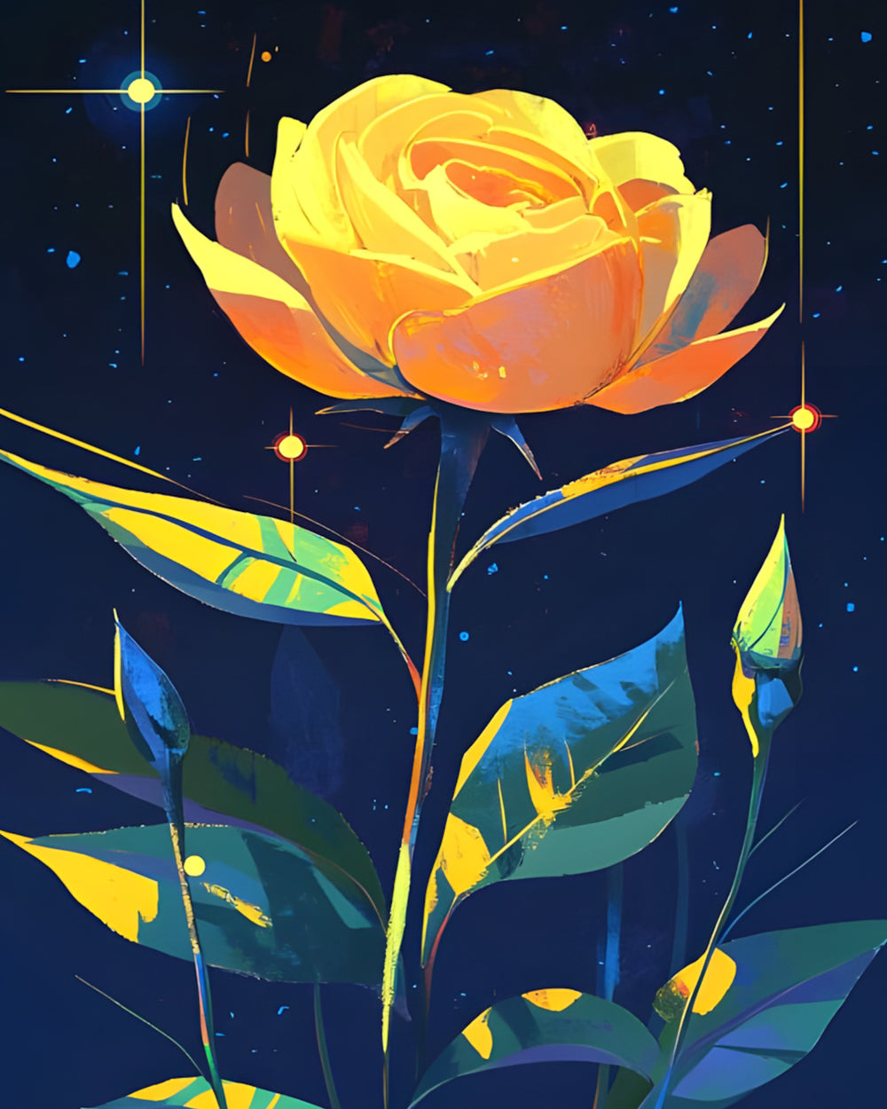 Rose Jaune et Bourgeons Broderie Diamant