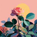 Rose Rose aux Feuilles Vertes sous la Lumière Broderie Diamant