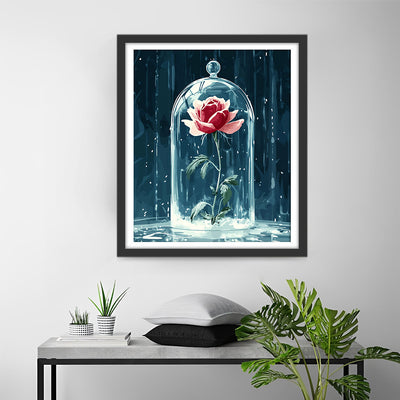 Rose Rose Emprisonnee Broderie Diamant