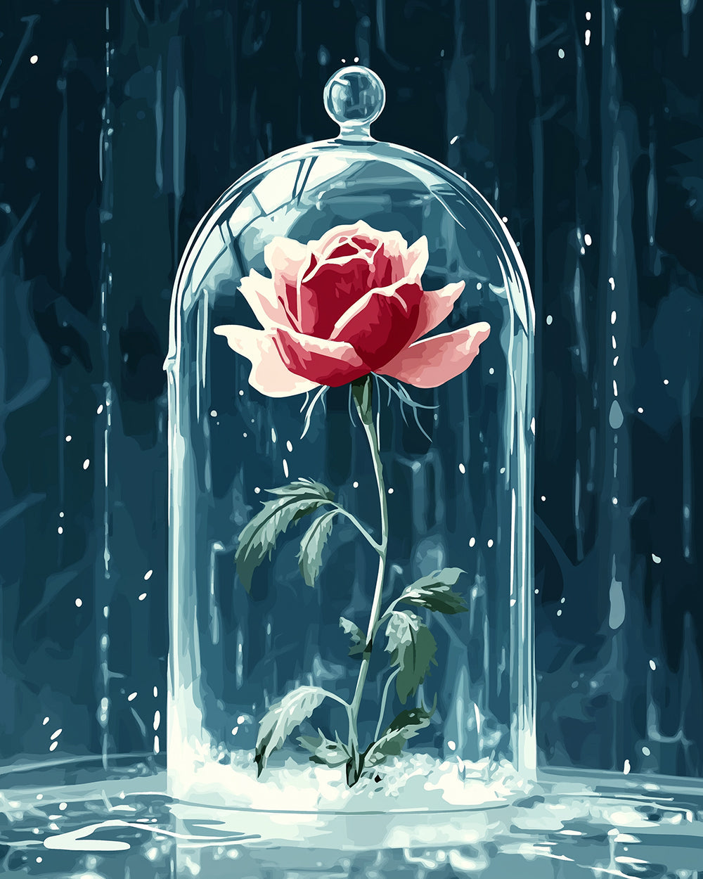 Rose Rose Emprisonnee Broderie Diamant