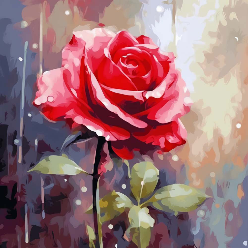 Rose Rose sous la Pluie Broderie Diamant