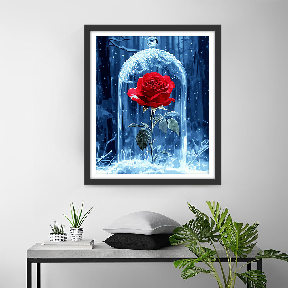 Rose Rouge dans le Verre Broderie Diamant