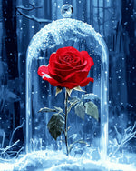 Rose Rouge dans le Verre Broderie Diamant