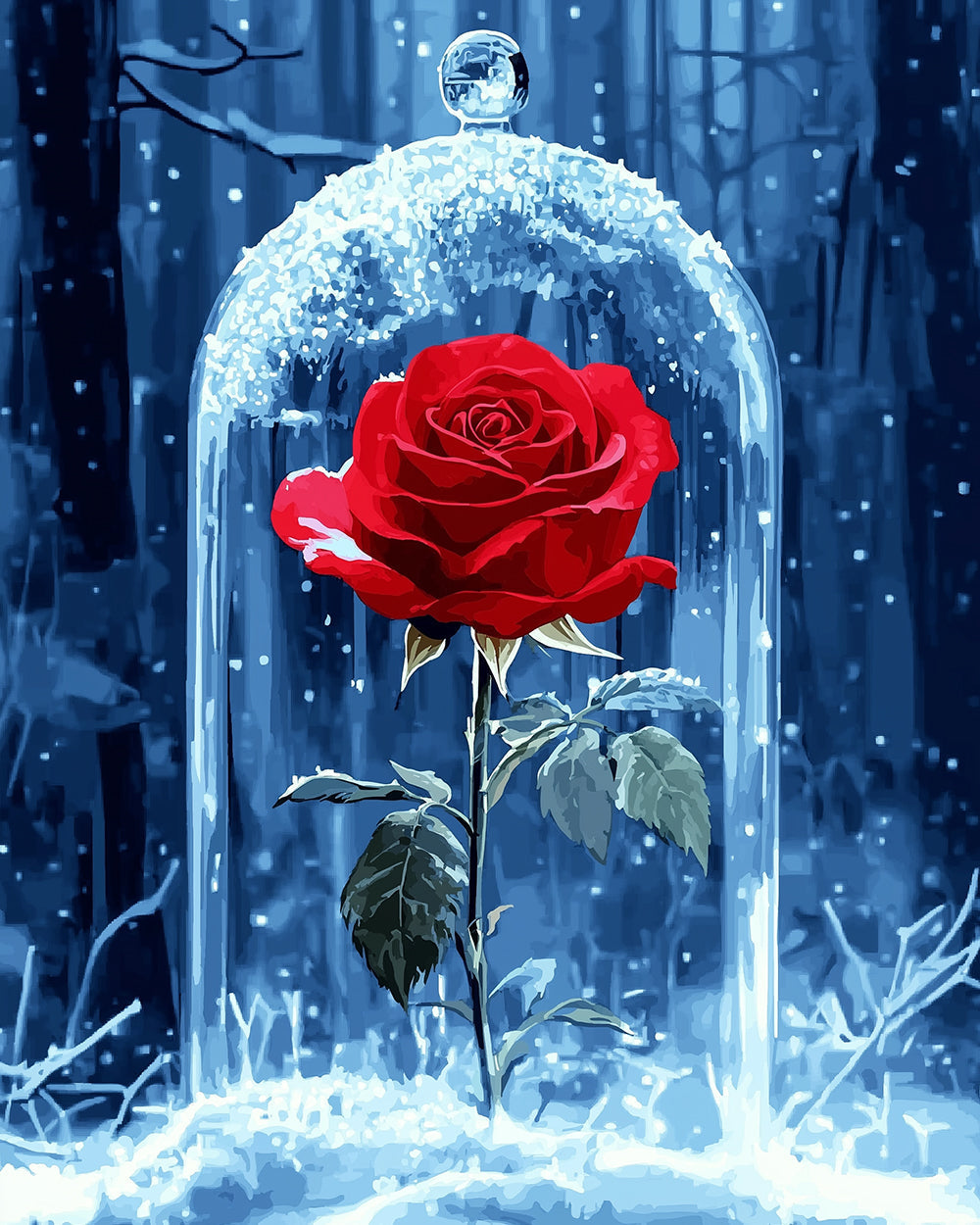 Rose Rouge dans le Verre Broderie Diamant