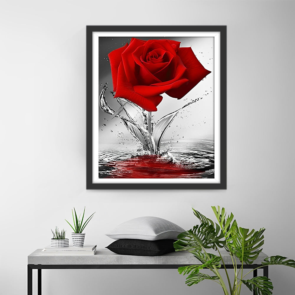 Rose Rouge dans l’Eau Broderie Diamant