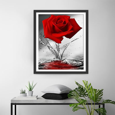 Rose Rouge dans l’Eau Broderie Diamant