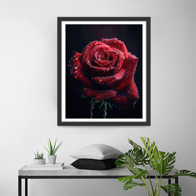 Rose Rouge dans l’Obscurite Broderie Diamant