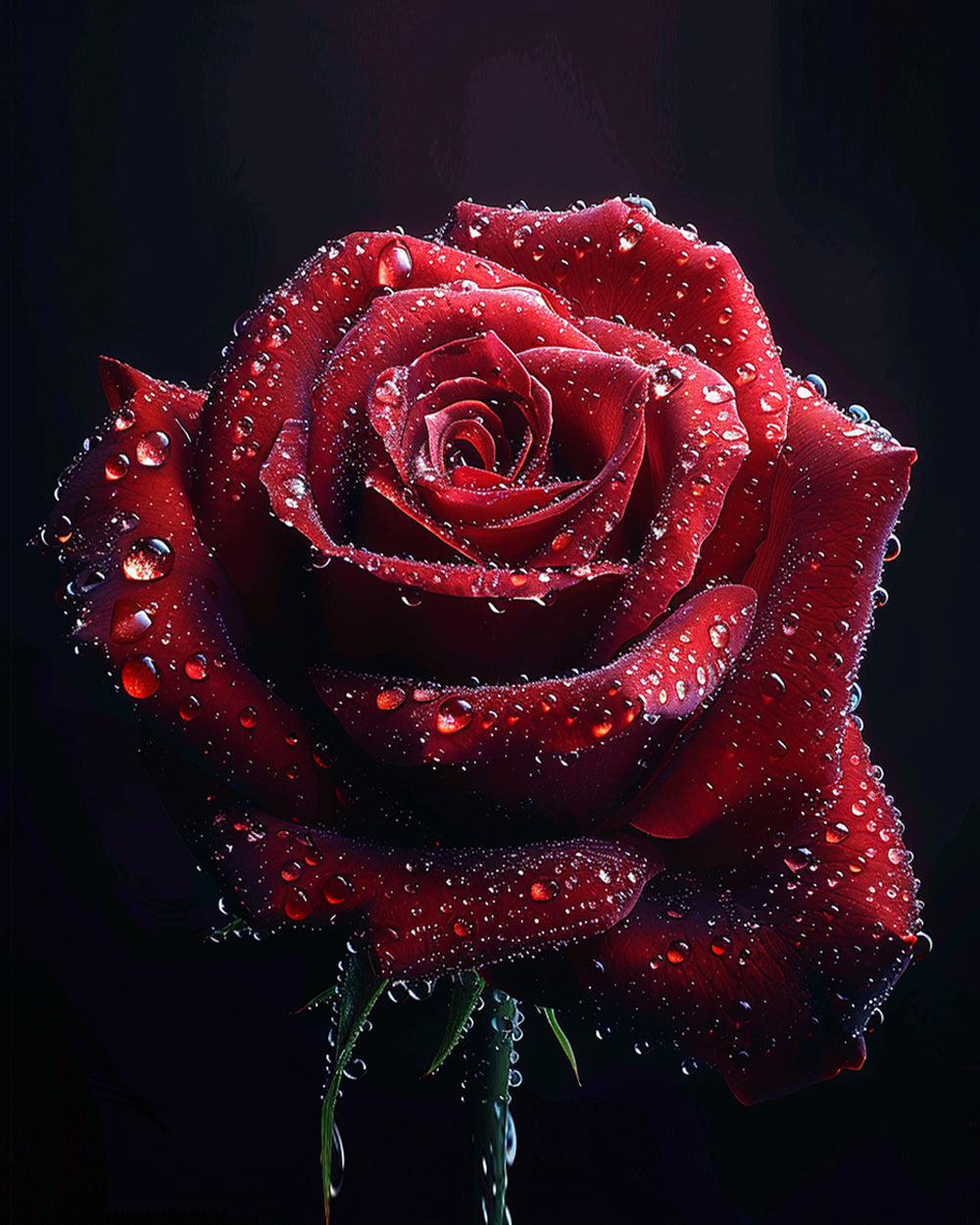 Rose Rouge dans l’Obscurite Broderie Diamant