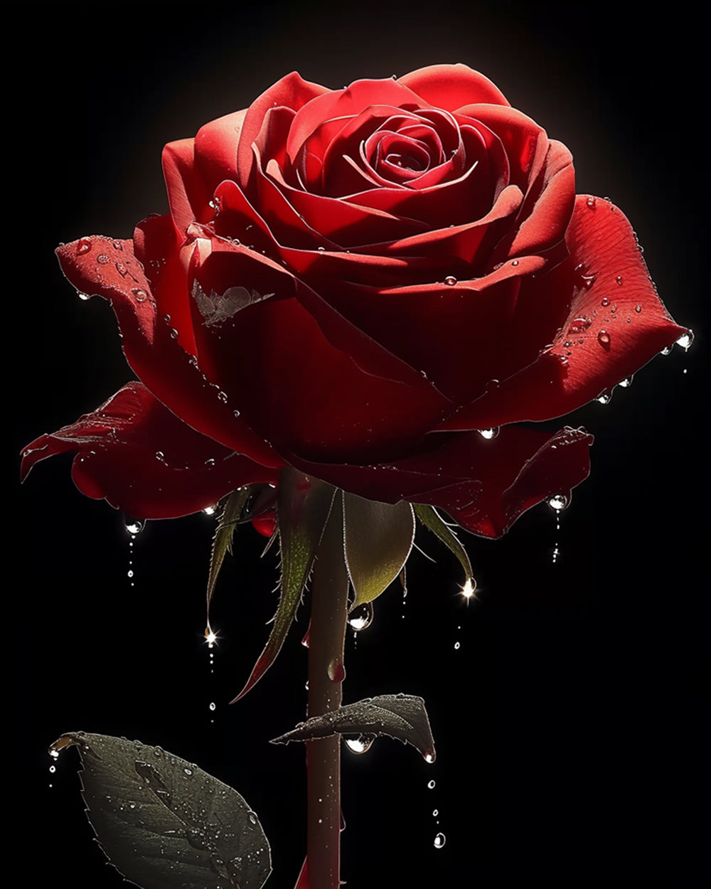 Rose Rouge dans L'Obscurité Broderie Diamant