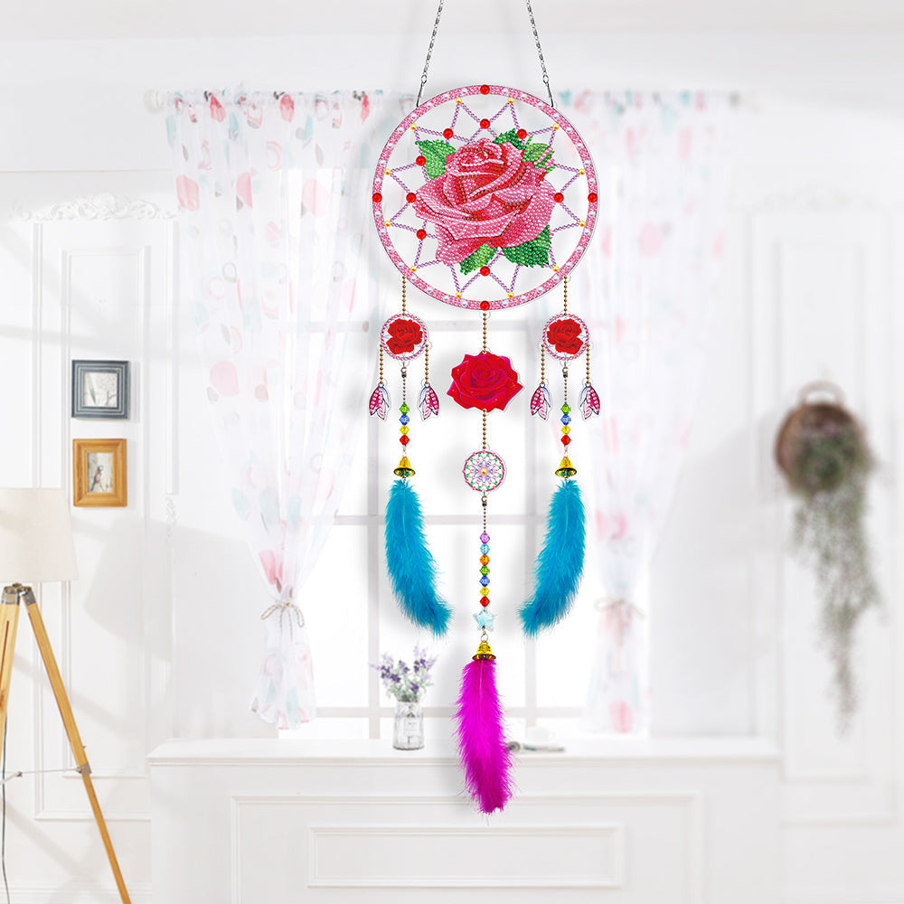 Rose Rouge Kit de Broderie Diamant 2D Plate - Attrape-rêve à Suspendre