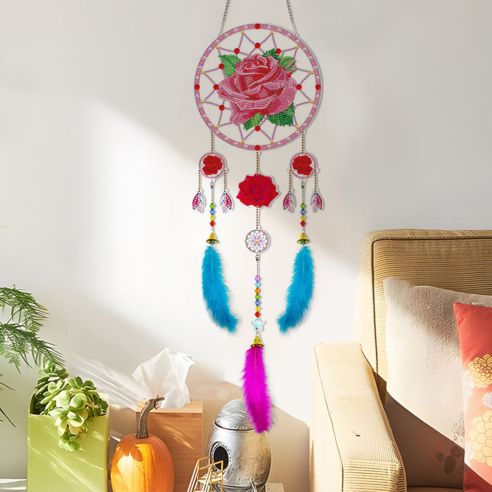 Rose Rouge Kit de Broderie Diamant 2D Plate - Attrape-rêve à Suspendre