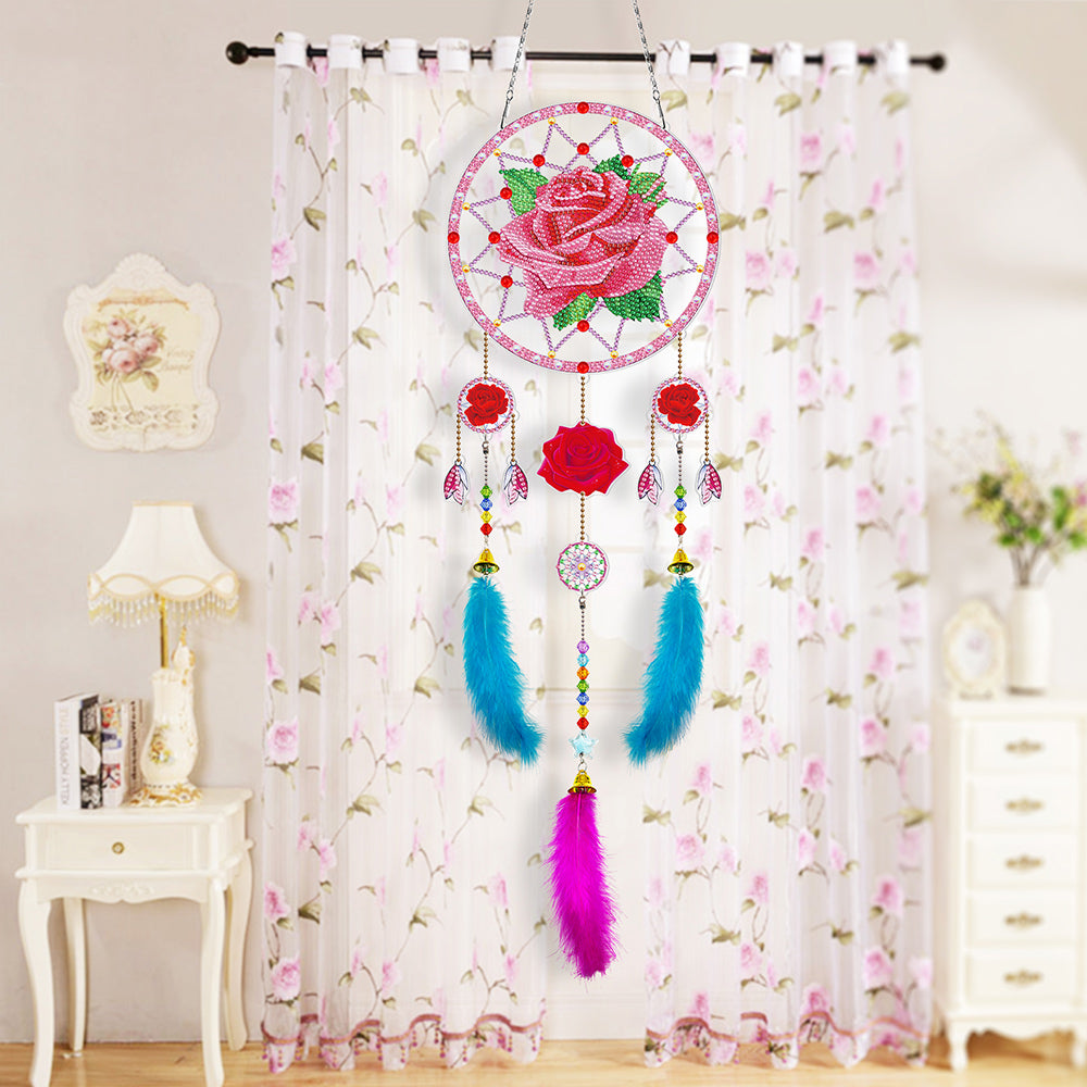 Rose Rouge Kit de Broderie Diamant 2D Plate - Attrape-rêve à Suspendre