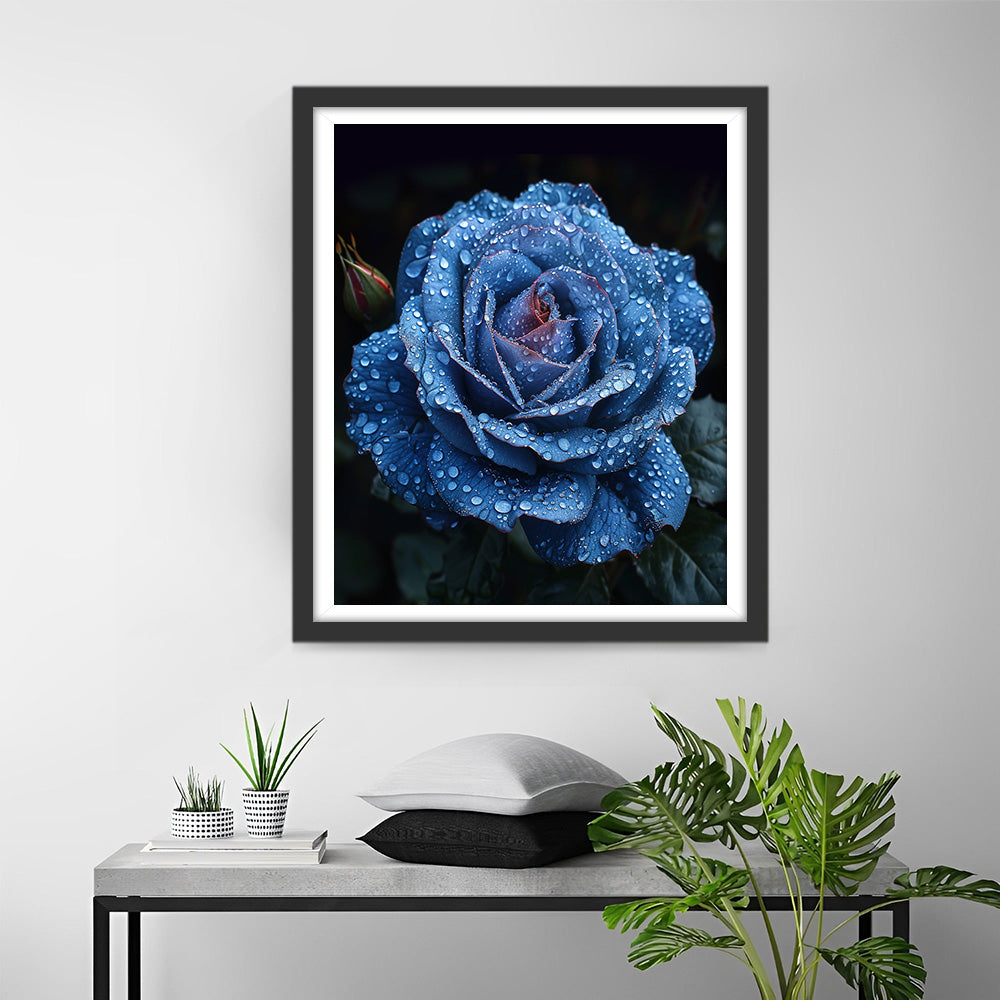 Rosee sur la Rose Bleue Broderie Diamant