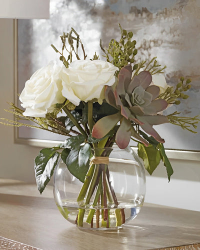 Roses Blanches dans une Bouteille en Verre Broderie Diamant